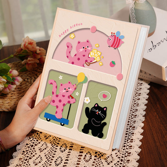 Cover 1 Colorful 7-Inch 100-Photo Cartoon Cat Album - Large Capacity Family Photo Storage Book with Suede and V888-ELOSUNG23781
