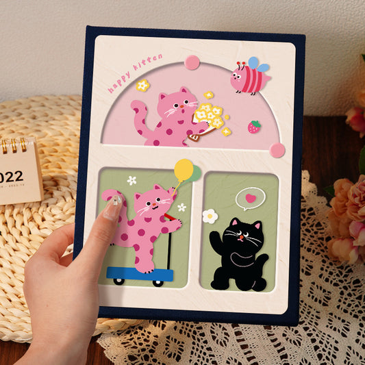 Cover 2 Colorful 7-Inch 100-Photo Cartoon Cat Album - Large Capacity Family Photo Storage Book with Suede and V888-ELOSUNG23782