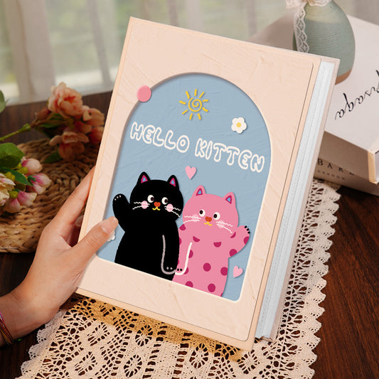 Cover 3 Colorful 7-Inch 100-Photo Cartoon Cat Album - Large Capacity Family Photo Storage Book with Suede and V888-ELOSUNG23783