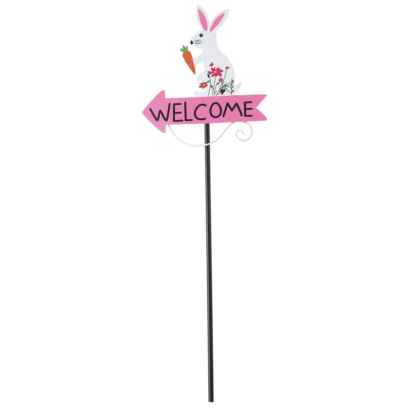 White Rabbit and Carrot Pattern Charming Metal Garden Stakes | Welcome Yard & Lawn Decor V888-ELOSUNG23789