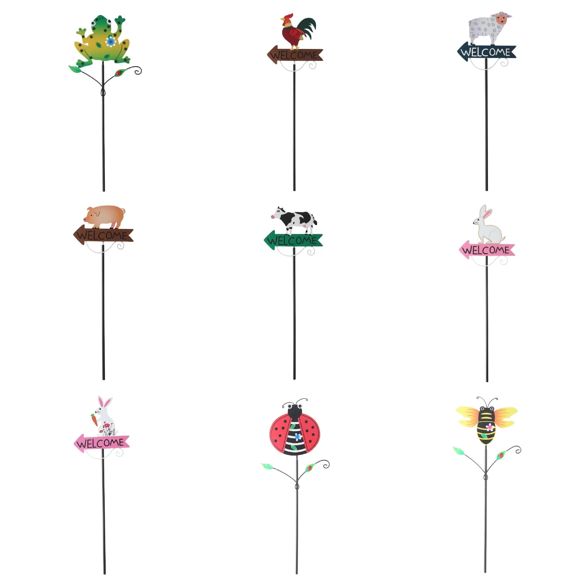 Pink Pig Pattern Charming Metal Garden Stakes | Welcome Yard & Lawn Decor V888-ELOSUNG23794