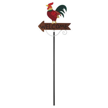 Colorful Rooster Pattern Charming Metal Garden Stakes | Welcome Yard & Lawn Decor V888-ELOSUNG23798