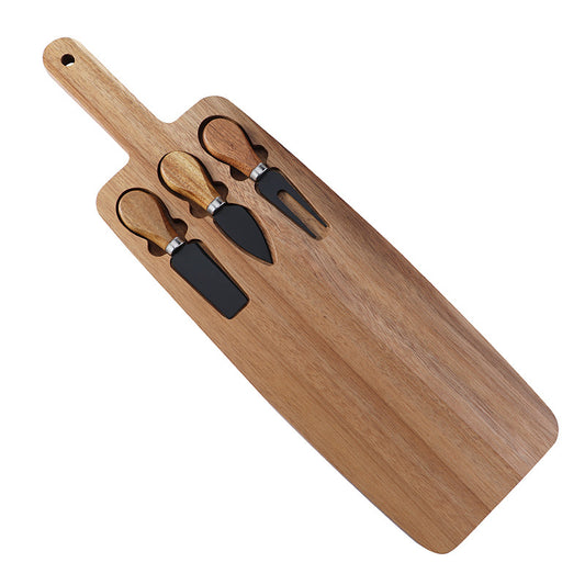 Brown And Black Premium Acacia Wood Cheese Board Set | Charcuterie Platter with 3 Stainless Steel Knives V888-ELOSUNG23800