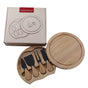 Brown And Black Compact Round Rubberwood Cheese Board Set | 4 Stainless Steel Knives & Tools V888-ELOSUNG23803