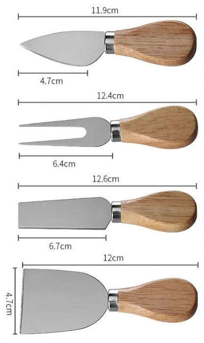 Brown And Black Compact Round Rubberwood Cheese Board Set | 4 Stainless Steel Knives & Tools V888-ELOSUNG23803
