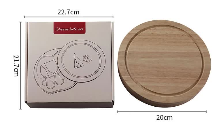 Brown And Black Compact Round Rubberwood Cheese Board Set | 4 Stainless Steel Knives & Tools V888-ELOSUNG23803