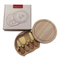 Brown And Gold Compact Round Rubberwood Cheese Board Set | 4 Stainless Steel Knives & Tools V888-ELOSUNG23804