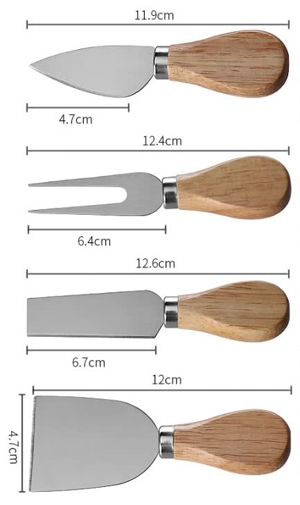 Brown And Gold Compact Round Rubberwood Cheese Board Set | 4 Stainless Steel Knives & Tools V888-ELOSUNG23804
