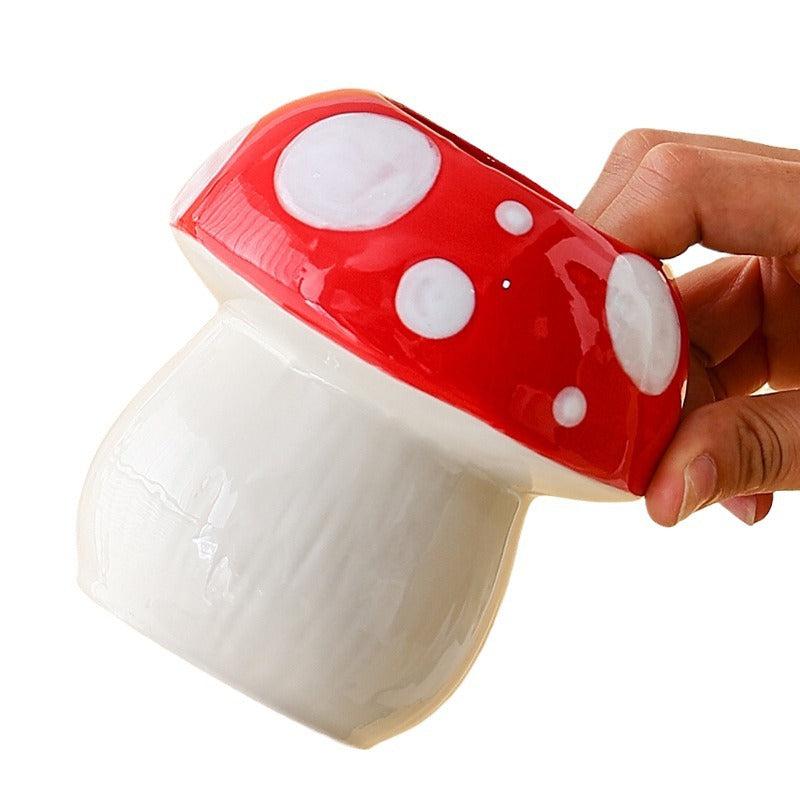 Blue Adorable Ceramic Mushroom Desk Organizer - Cute Pen & Makeup Brush Holder V888-ELOSUNG23822