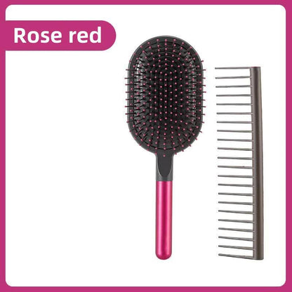 Rose Red Air Cushion Massage Paddle Brush & Wide Tooth Comb Set - Gentle Detangling for All Hair Types V888-ELOSUNG23840