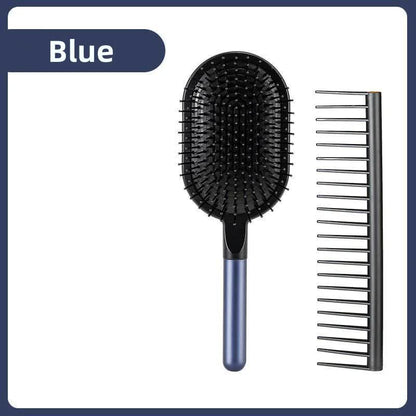 Blue Air Cushion Massage Paddle Brush & Wide Tooth Comb Set - Gentle Detangling for All Hair Types V888-ELOSUNG23841