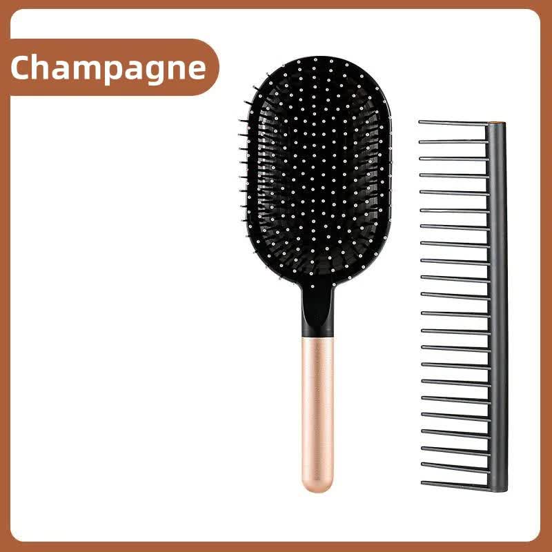 Champagne Air Cushion Massage Paddle Brush & Wide Tooth Comb Set - Gentle Detangling for All Hair Types V888-ELOSUNG23842