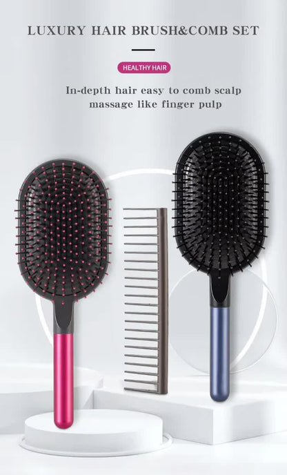 Champagne Air Cushion Massage Paddle Brush & Wide Tooth Comb Set - Gentle Detangling for All Hair Types V888-ELOSUNG23842