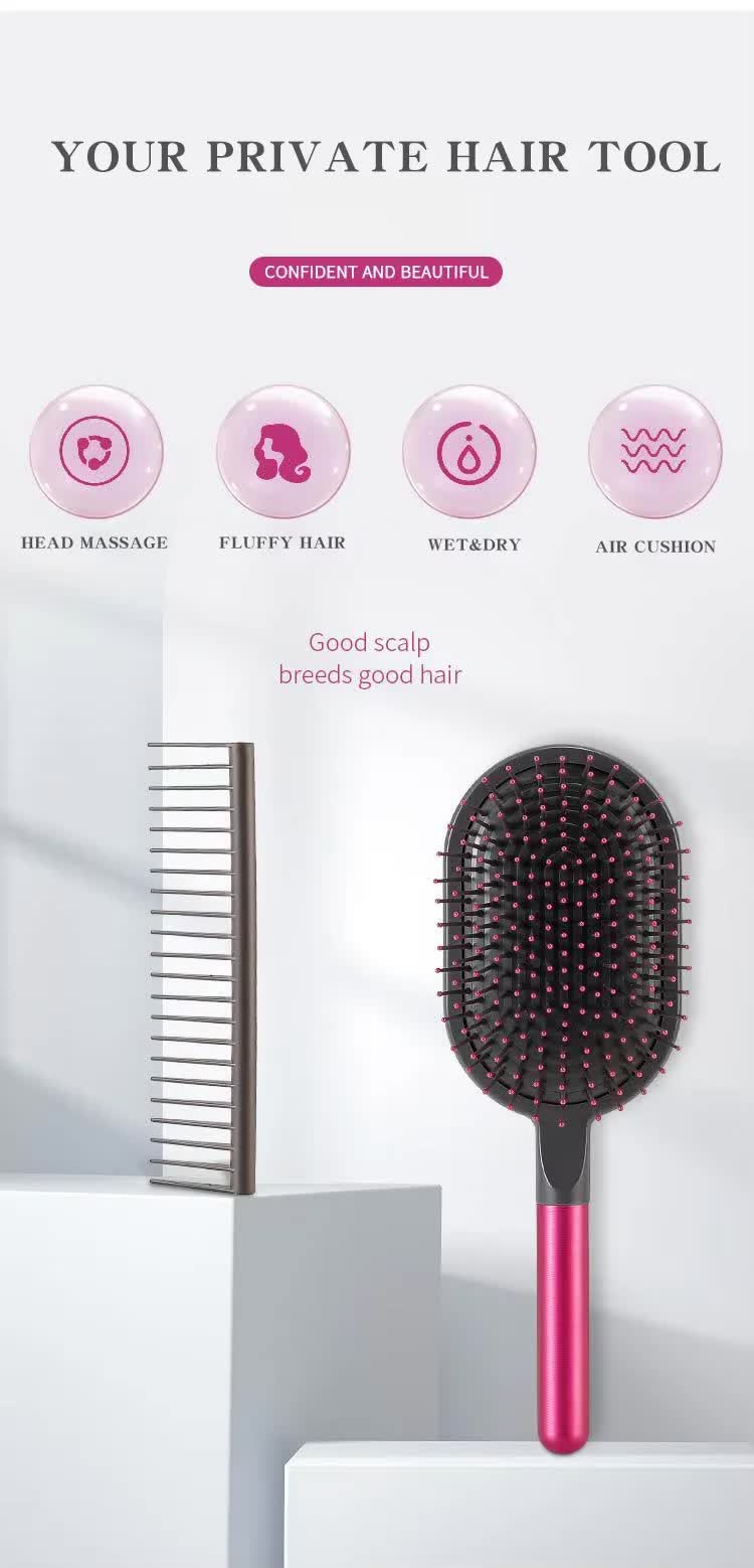 Champagne Air Cushion Massage Paddle Brush & Wide Tooth Comb Set - Gentle Detangling for All Hair Types V888-ELOSUNG23842