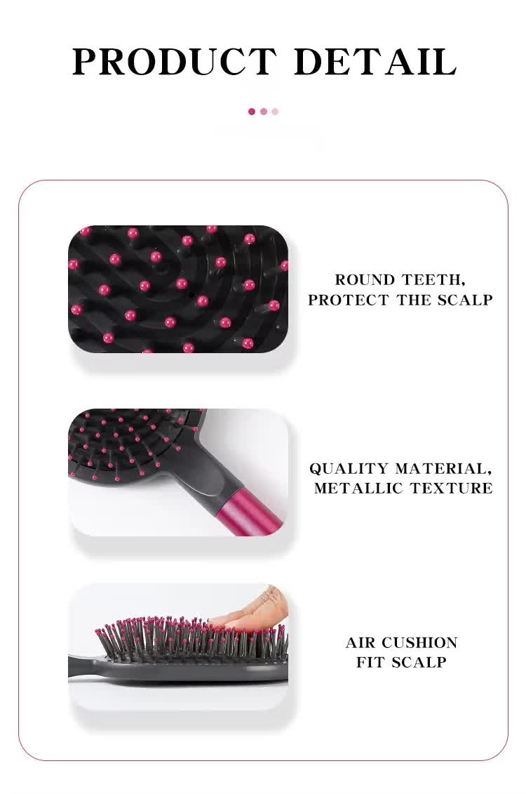 Champagne Air Cushion Massage Paddle Brush & Wide Tooth Comb Set - Gentle Detangling for All Hair Types V888-ELOSUNG23842
