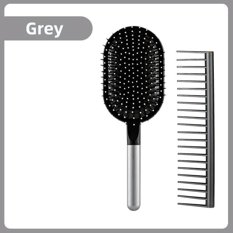 Grey Air Cushion Massage Paddle Brush & Wide Tooth Comb Set - Gentle Detangling for All Hair Types V888-ELOSUNG23843