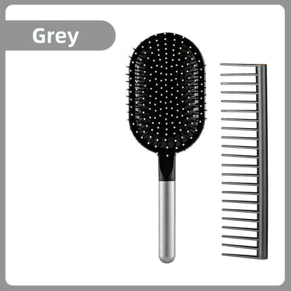 Grey Air Cushion Massage Paddle Brush & Wide Tooth Comb Set - Gentle Detangling for All Hair Types V888-ELOSUNG23843