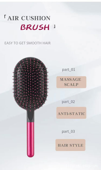 Grey Air Cushion Massage Paddle Brush & Wide Tooth Comb Set - Gentle Detangling for All Hair Types V888-ELOSUNG23843