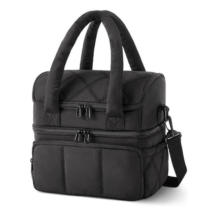 Black Chic Double Deck Insulated Lunch Bag - Leakproof Cooler Tote for Women V888-ELOSUNG23862