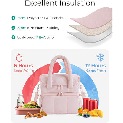 Brown Chic Double Deck Insulated Lunch Bag - Leakproof Cooler Tote for Women V888-ELOSUNG23864