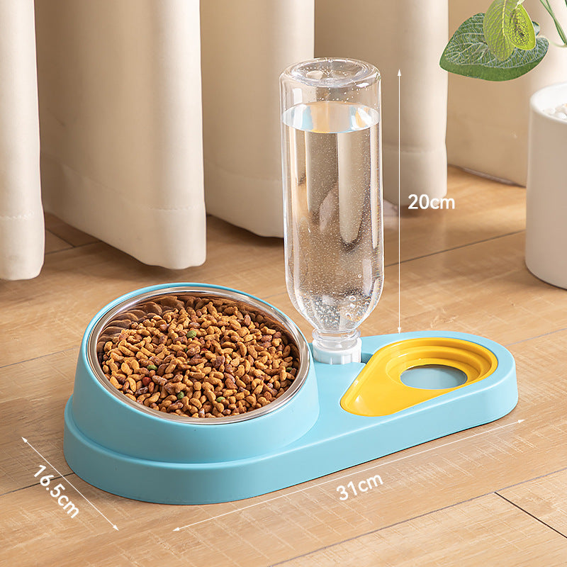 Blue Pet Bowl Set with Automatic Gravity Water Dispenser - Stainless Steel & PP Feeder Station V888-ELOSUNG23874