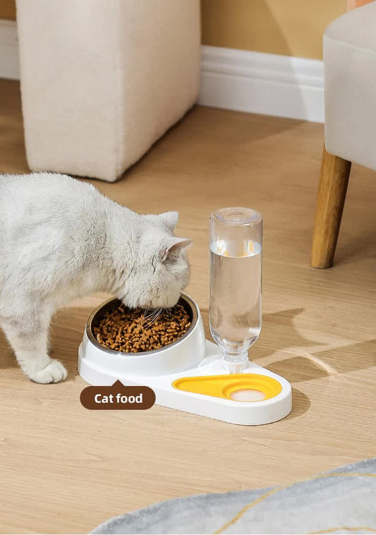 Blue Pet Bowl Set with Automatic Gravity Water Dispenser - Stainless Steel & PP Feeder Station V888-ELOSUNG23874