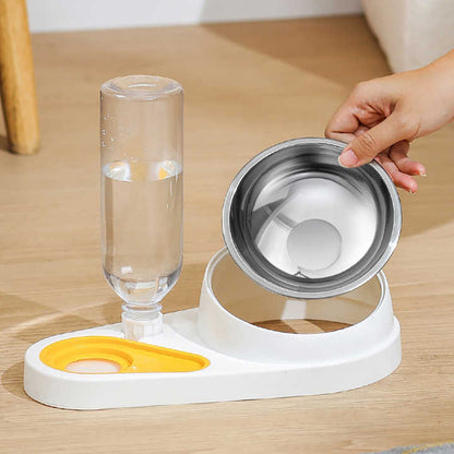 Blue Pet Bowl Set with Automatic Gravity Water Dispenser - Stainless Steel & PP Feeder Station V888-ELOSUNG23874