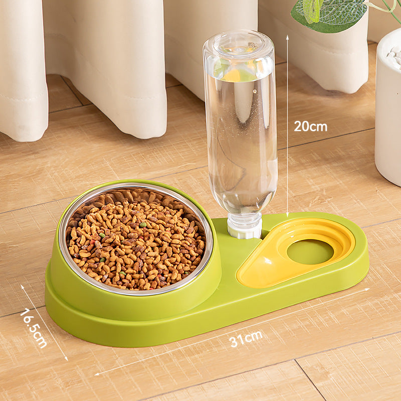 Green And Yellow Pet Bowl Set with Automatic Gravity Water Dispenser - Stainless Steel & PP Feeder Station V888-ELOSUNG23876