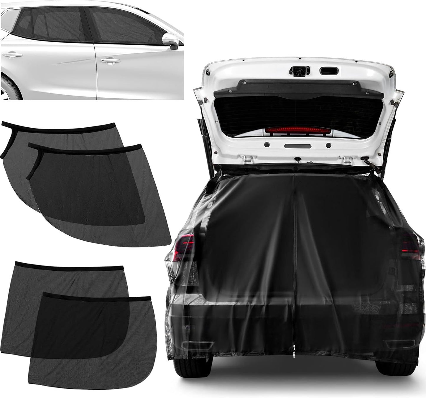 Size M Black Magnetic Car Window Sun Shade Screens & SUV Tailgate Mosquito Net Set - Breathable Bug Protection V888-ELOSUNG23903