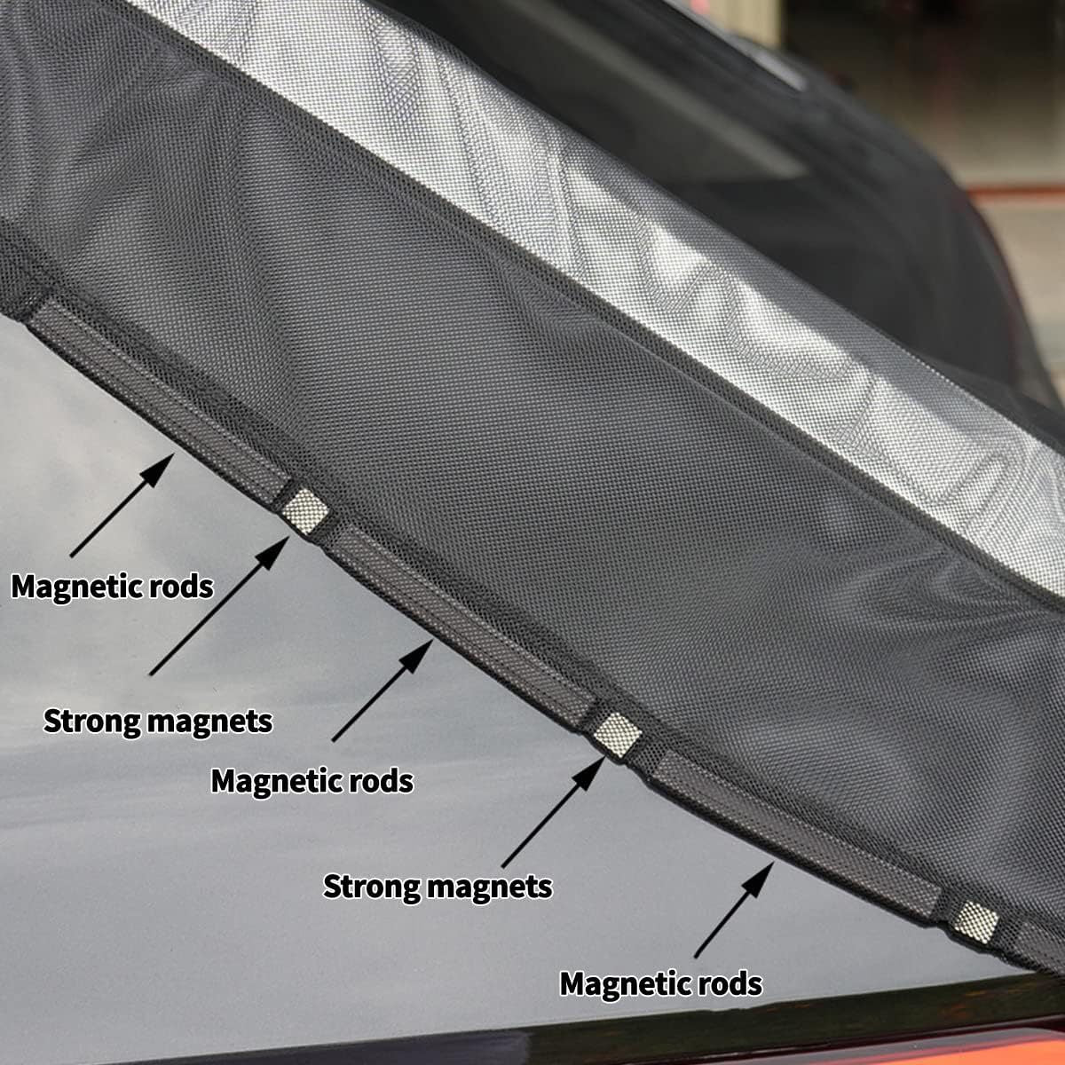 Size M Black Magnetic Car Window Sun Shade Screens & SUV Tailgate Mosquito Net Set - Breathable Bug Protection V888-ELOSUNG23903