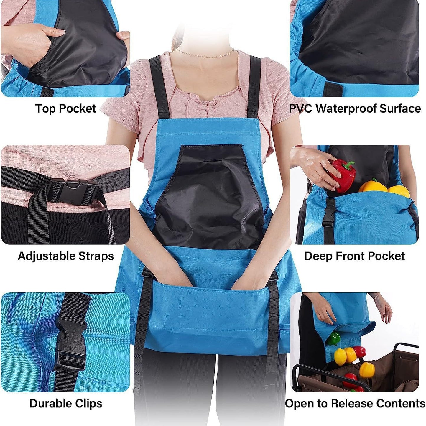 Blue Garden Harvesting Apron - Waterproof Oxford Cloth with Quick Release Pouch V888-ELOSUNG23910