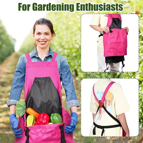Rose Red Garden Harvesting Apron - Waterproof Oxford Cloth with Quick Release Pouch V888-ELOSUNG23913
