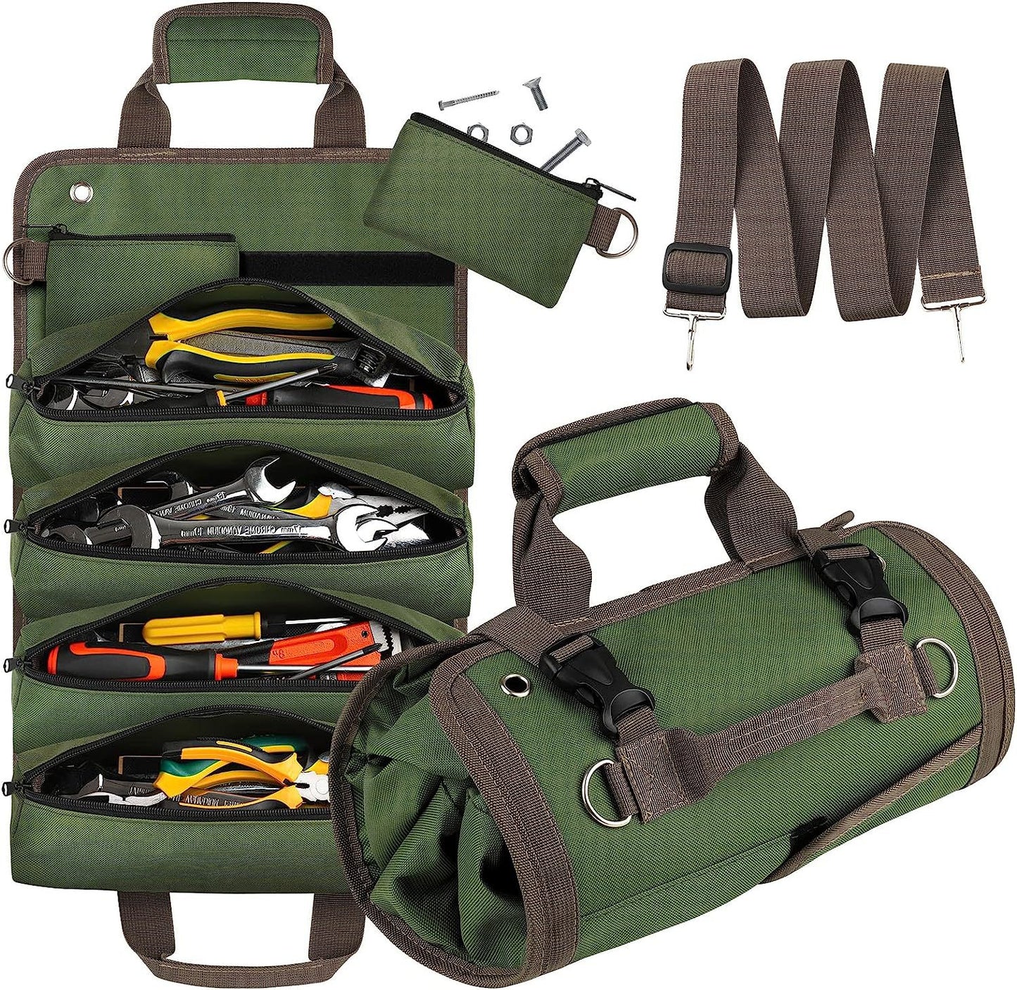 Black Heavy Duty Roll-Up Tool Bag Organizer - Waterproof Oxford Fabric Pouch with Multiple Pockets V888-ELOSUNG23914