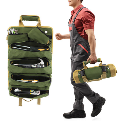 Green Heavy Duty Roll-Up Tool Bag Organizer - Waterproof Oxford Fabric Pouch with Multiple Pockets V888-ELOSUNG23915