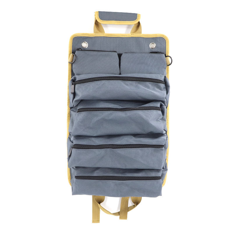 Grey Heavy Duty Roll-Up Tool Bag Organizer - Waterproof Oxford Fabric Pouch with Multiple Pockets V888-ELOSUNG23916