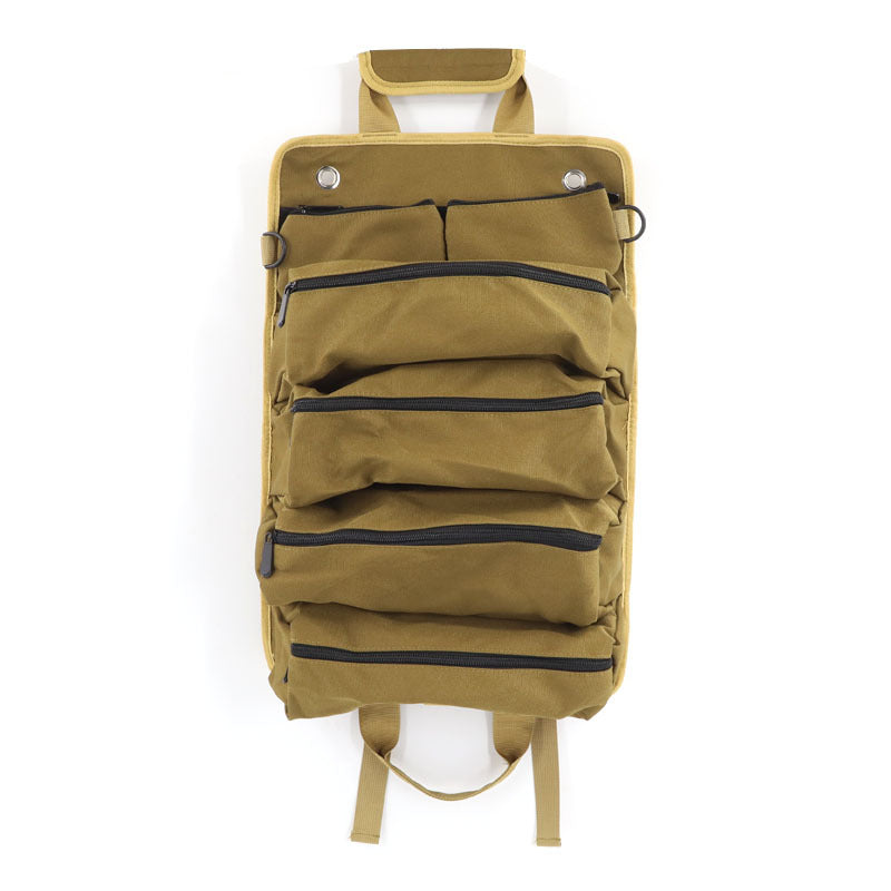 Khaki Heavy Duty Roll-Up Tool Bag Organizer - Waterproof Oxford Fabric Pouch with Multiple Pockets V888-ELOSUNG23917