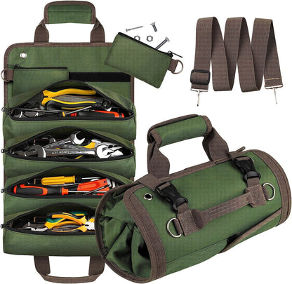 Khaki Heavy Duty Roll-Up Tool Bag Organizer - Waterproof Oxford Fabric Pouch with Multiple Pockets V888-ELOSUNG23917