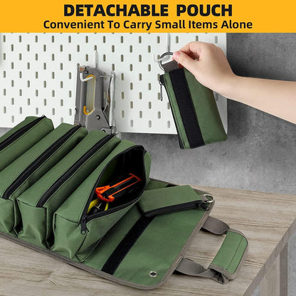 Khaki Heavy Duty Roll-Up Tool Bag Organizer - Waterproof Oxford Fabric Pouch with Multiple Pockets V888-ELOSUNG23917