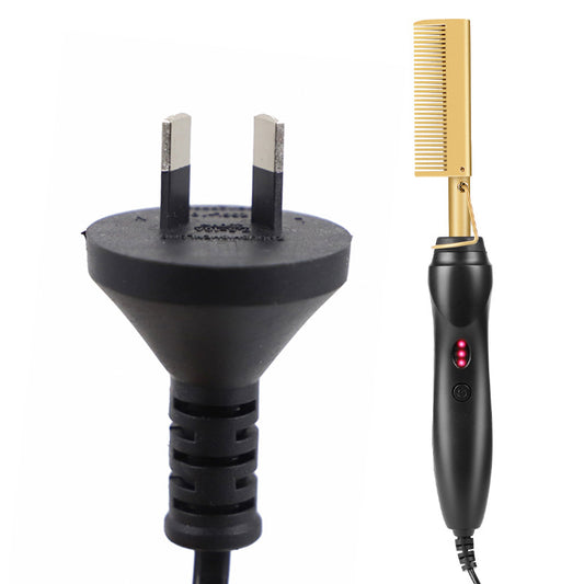 Gold and Black Electric Hot Comb Hair Straightener - Fast Heating Styling Tool with 3 Temp Settings & V888-ELOSUNG23918