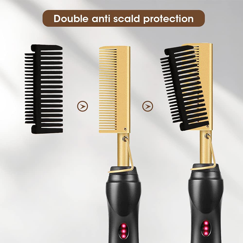 Black Electric Hot Comb Hair Straightener - Fast Heating Styling Tool with 3 Temp Settings & Anti-Scald Guard V888-ELOSUNG23919