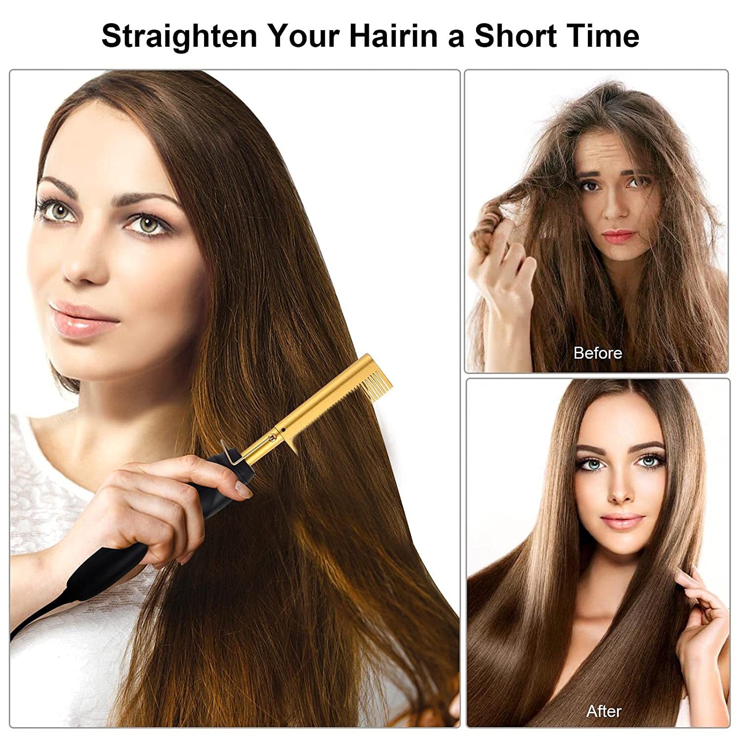 Colorful Electric Hot Comb Hair Straightener - Fast Heating Styling Tool with 3 Temp Settings & Anti-Scald V888-ELOSUNG23921