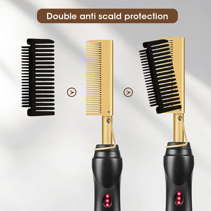 Colorful Electric Hot Comb Hair Straightener - Fast Heating Styling Tool with 3 Temp Settings & Anti-Scald V888-ELOSUNG23921