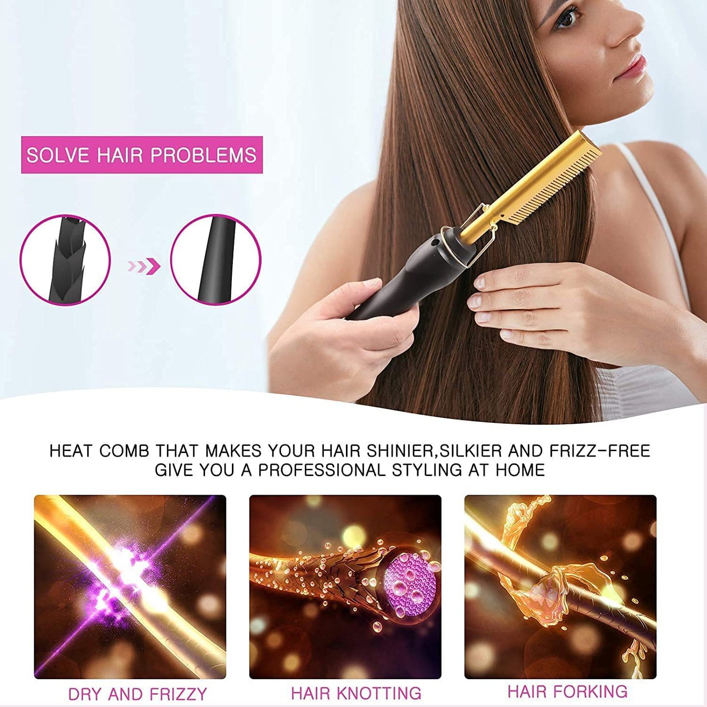 Colorful Electric Hot Comb Hair Straightener - Fast Heating Styling Tool with 3 Temp Settings & Anti-Scald V888-ELOSUNG23921