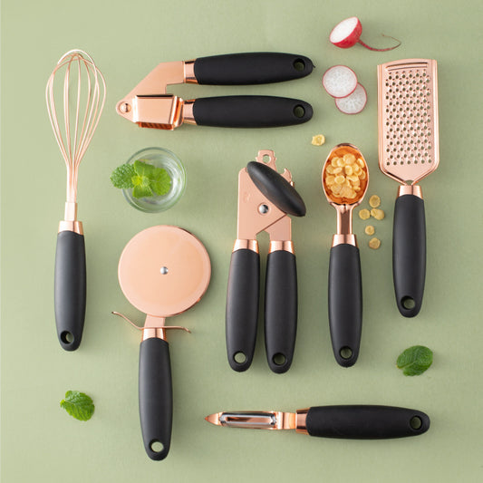 Black And Rose Gold 7-Piece Kitchen Gadget Set - Stainless Steel Utensils with Comfort Grip Handles V888-ELOSUNG23931