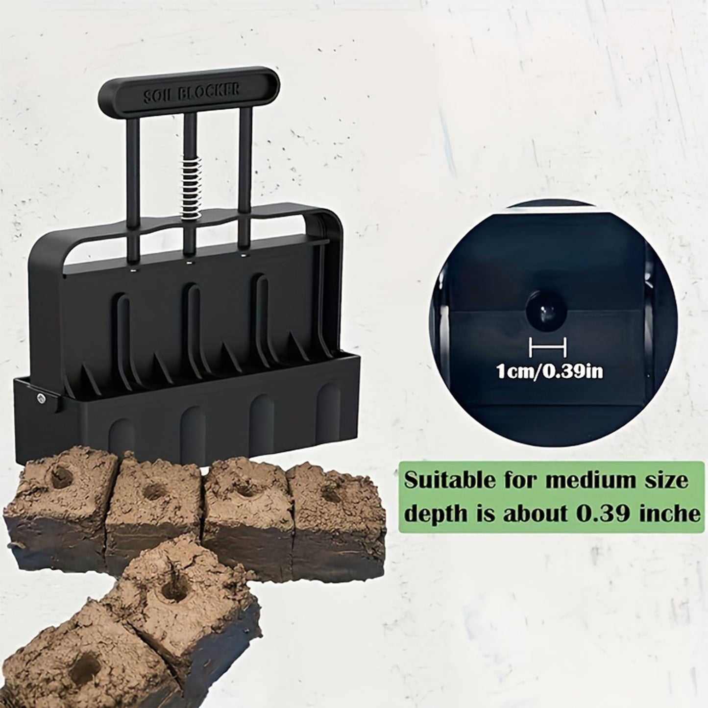Black Manual Soil Blocker Tool - 5 x 5cm Block Maker for Seed Starting V888-ELOSUNG23940