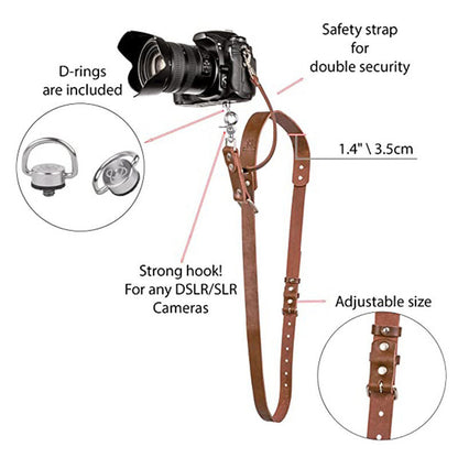 Brown Adjustable Genuine Leather Camera Strap - Crossbody Shoulder Sling for DSLR/SLR(The camera is a prop V888-ELOSUNG23943