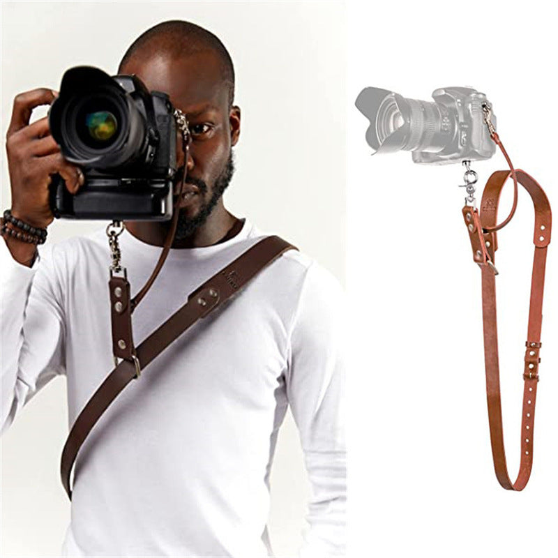 Brown Adjustable Genuine Leather Camera Strap - Crossbody Shoulder Sling for DSLR/SLR(The camera is a prop V888-ELOSUNG23943