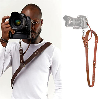 Brown Adjustable Genuine Leather Camera Strap - Crossbody Shoulder Sling for DSLR/SLR(The camera is a prop V888-ELOSUNG23943