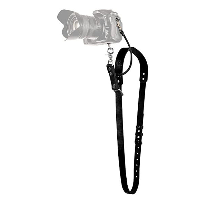 Black Adjustable Genuine Leather Camera Strap - Crossbody Shoulder Sling for DSLR/SLR(The camera is a prop V888-ELOSUNG23945