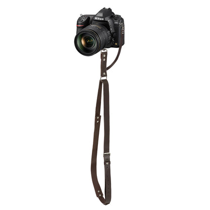 Black Adjustable Genuine Leather Camera Strap - Crossbody Shoulder Sling for DSLR/SLR(The camera is a prop V888-ELOSUNG23945